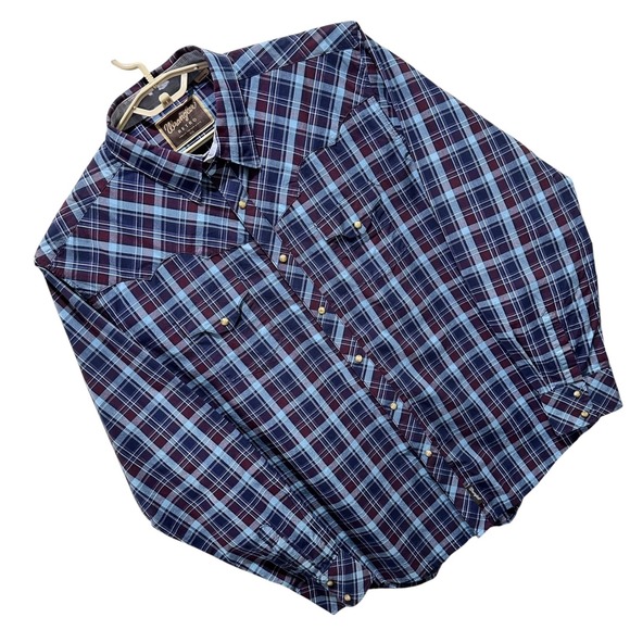 Wrangler Retro Premium Western Shirt Mens XXL Blue Plaid Button Up Long Sleeve - Picture 3 of 7